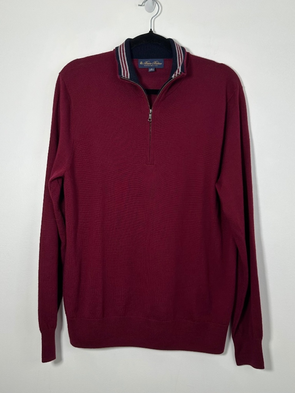 Brooks Brothers Mens Medium Merino Wool Burgundy Quarter Zip Sweater Used